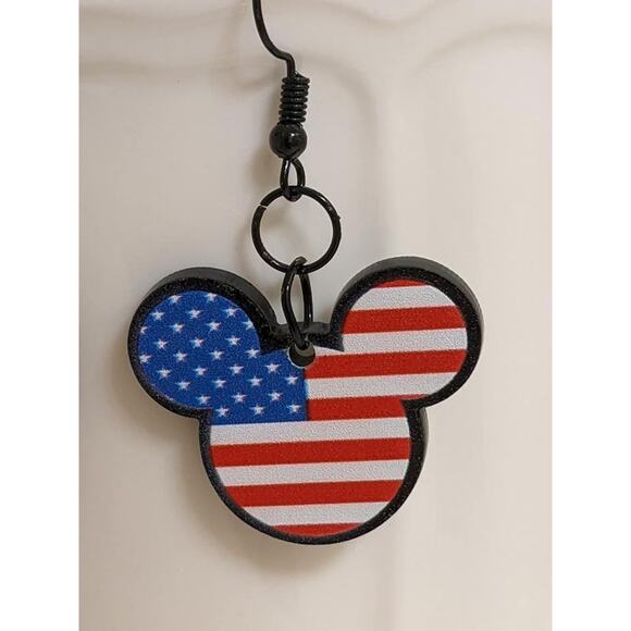 3/$20 mouse dangle earrings patriotic usa flag 4th july independence day - Picture 3 of 5